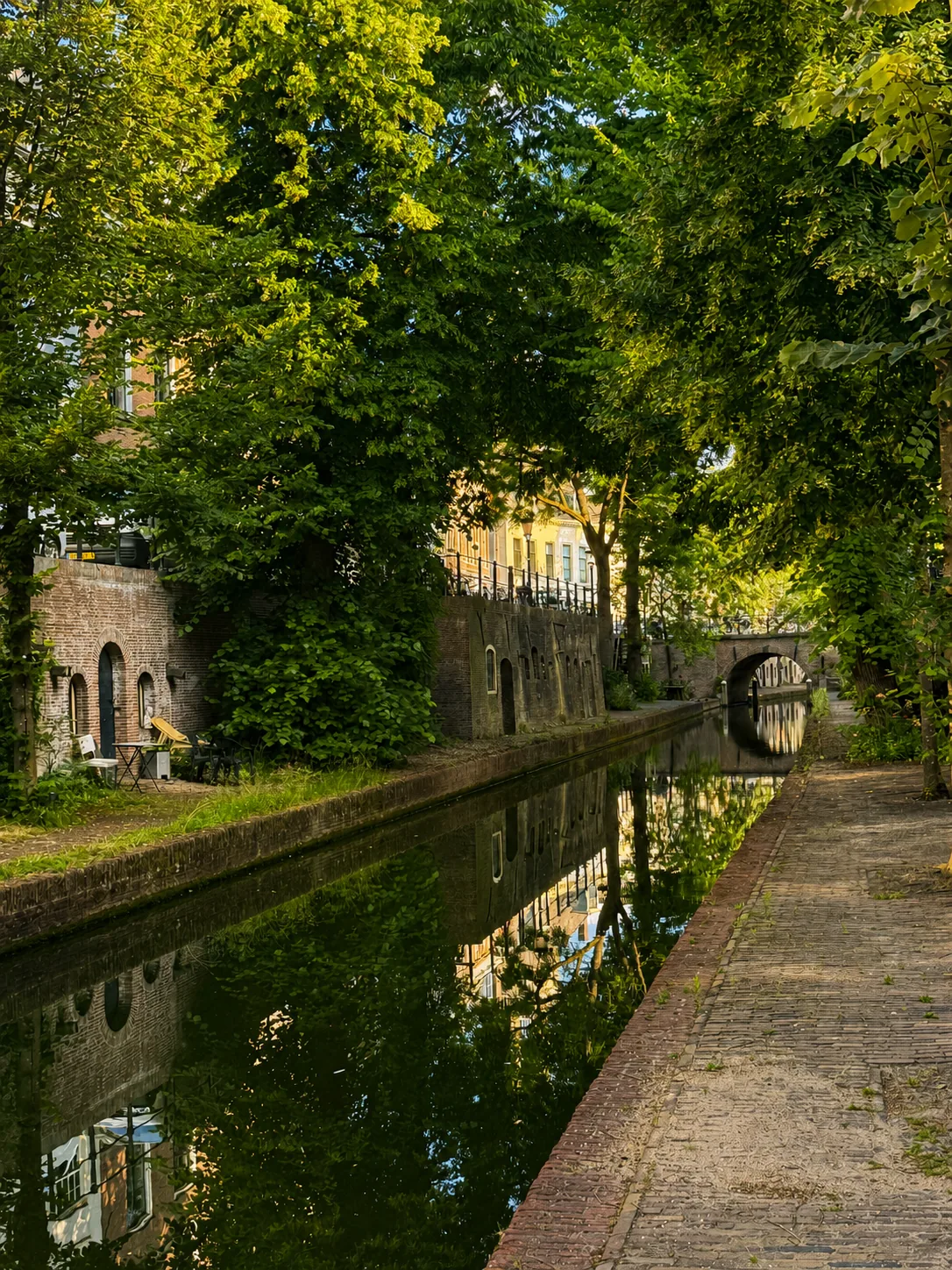 Lange blik langs het water en de werfkelders van de Nieuwegracht
